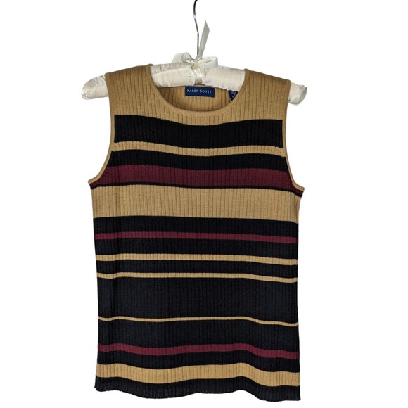 Karen Scott Tank Top S Women's Multicolor Striped Wool Blend Sleeveless Knit - Picture 1 of 3